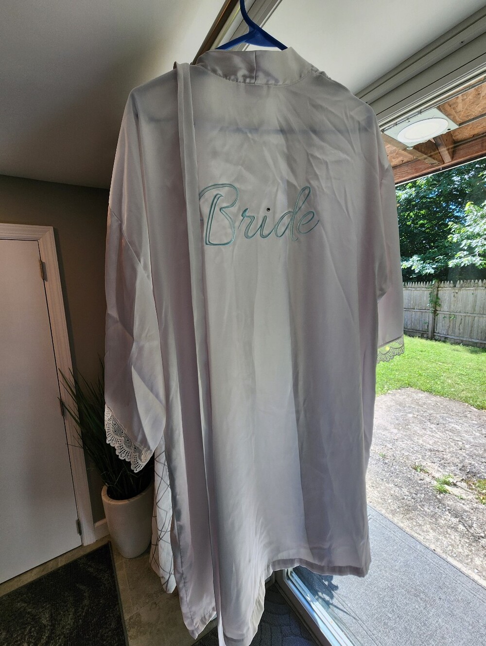 Apt. 9 Satin Bride Robe in White with Blue Script